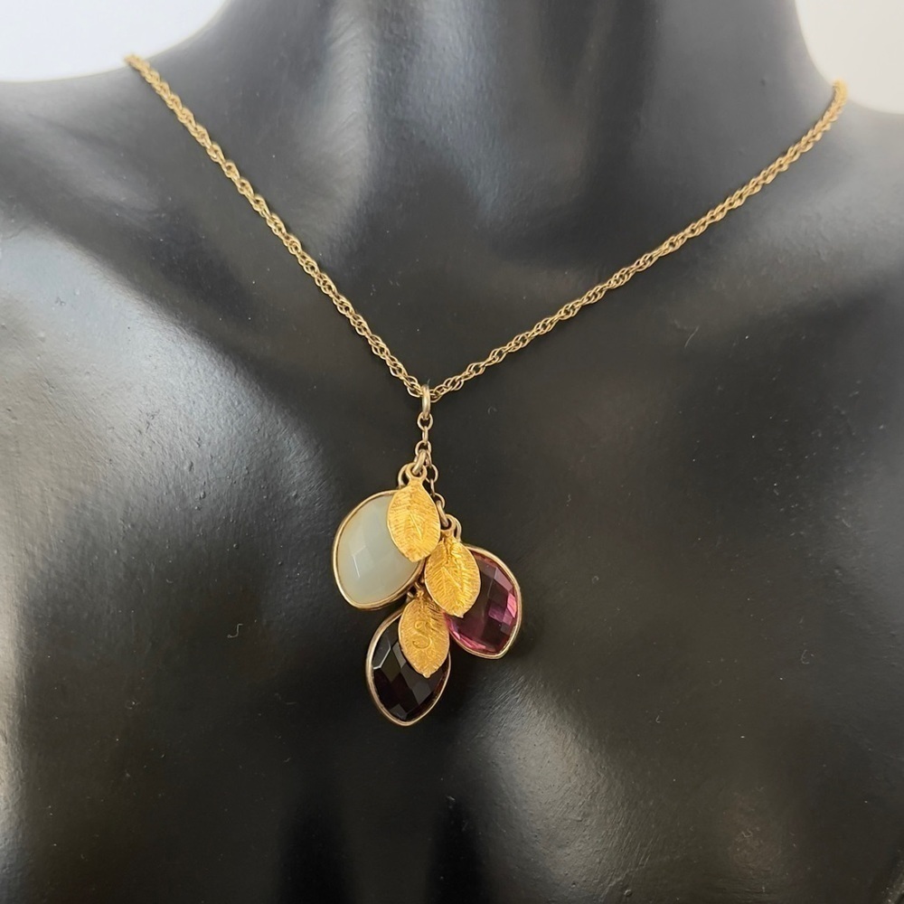 Gold filled 14k leaf multi gem semi precious necklace
